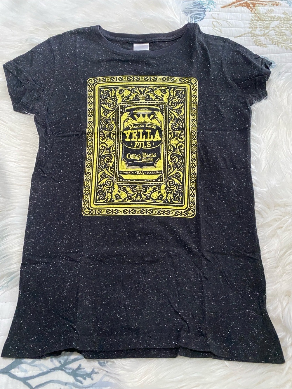 J. America Black Short Sleeve Tee with Yellow Graphic and sparkly